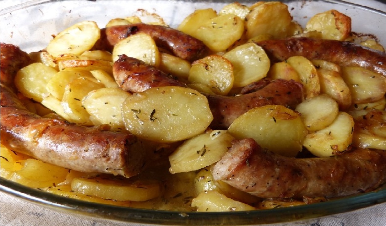 Saucisse de Toulouse confite et pommes de terre fondantes